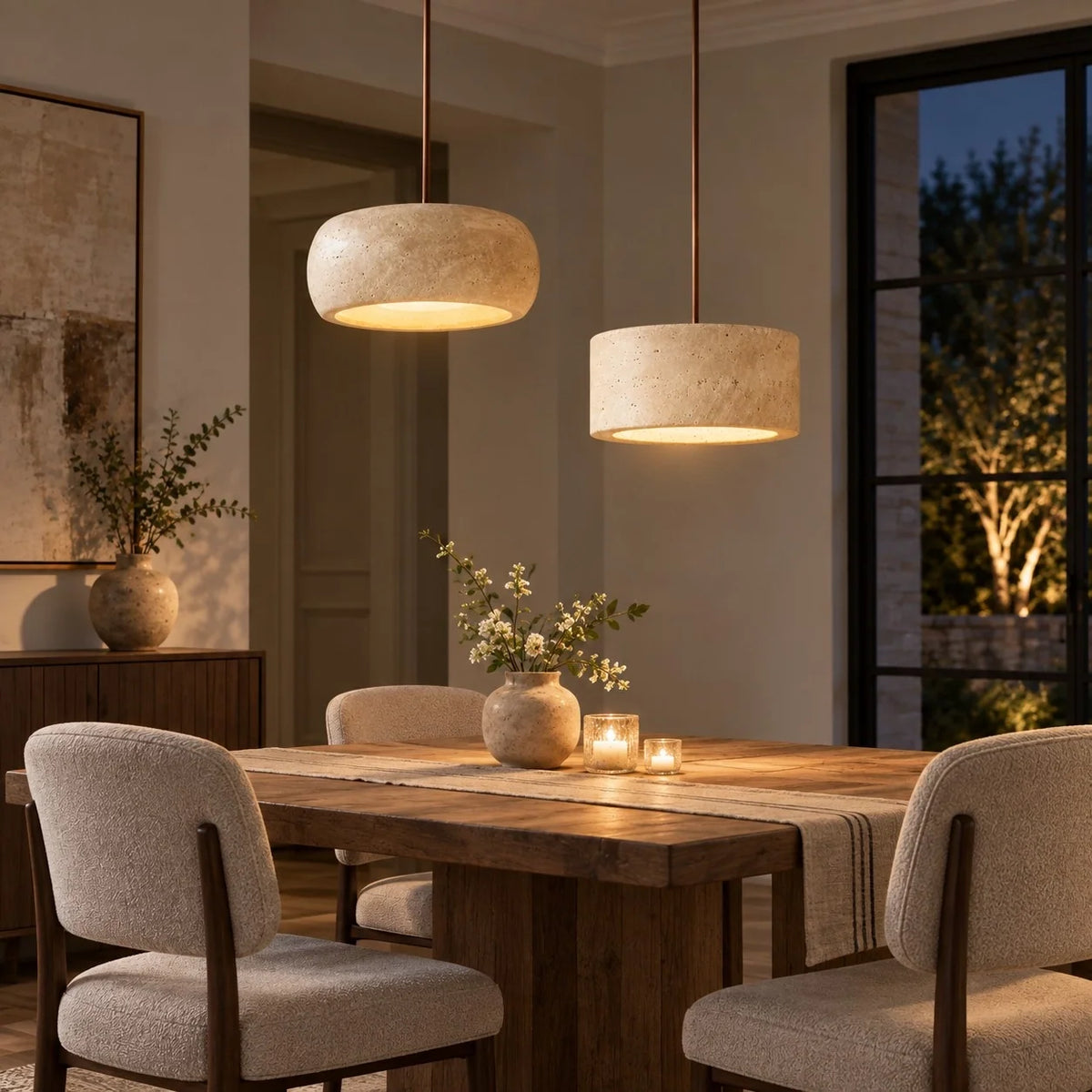 Vintage Faux Travertine Cream Pendant Light