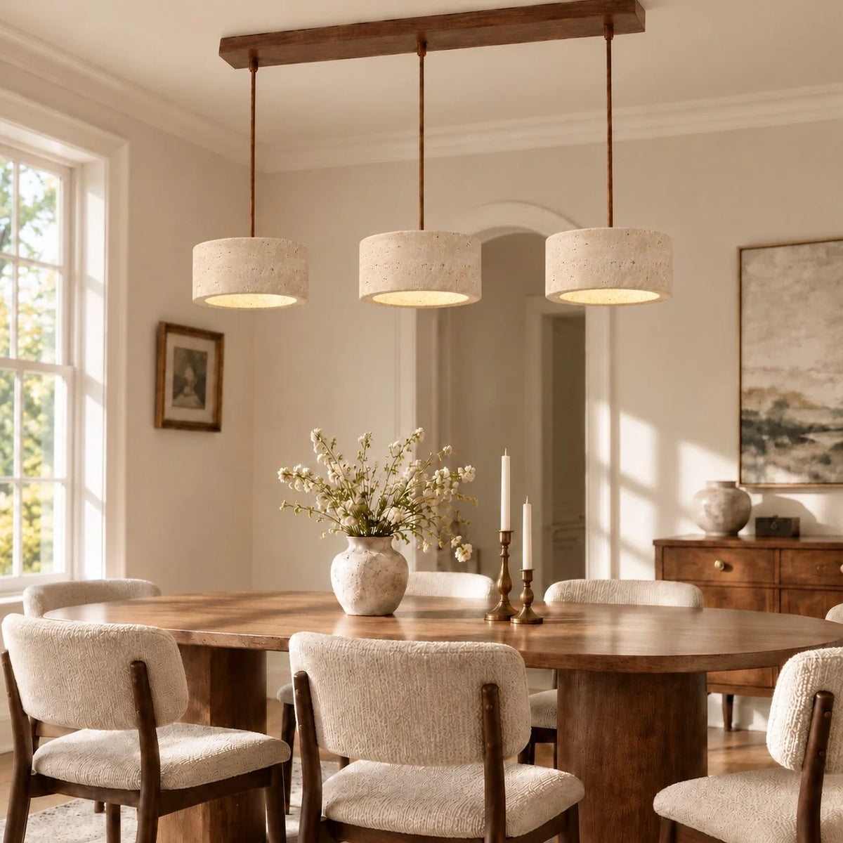 Vintage Faux Travertine Cream Pendant Light
