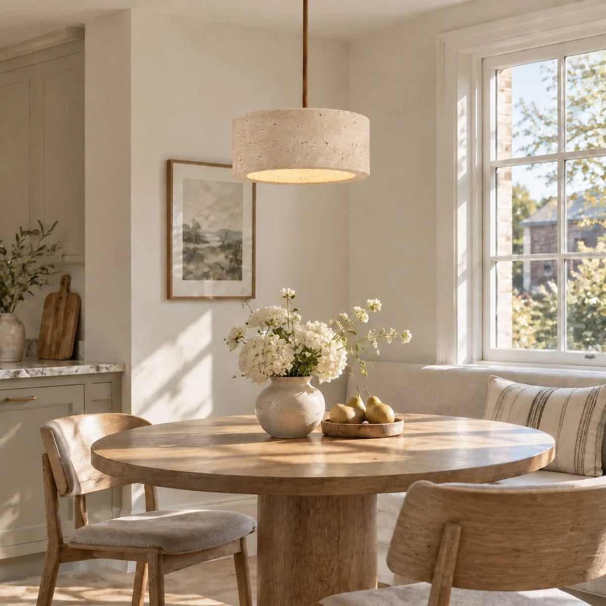 Vintage Faux Travertine Cream Pendant Light