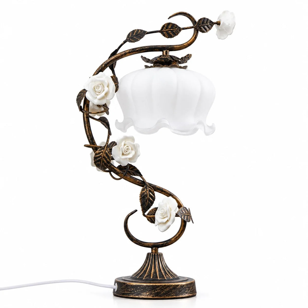 Vintage Floral Glass Bedside Table Lamp
