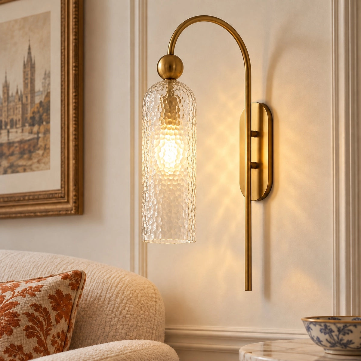 Vintage Gold Cylinder Vertical Ribbed Glass Wall Light