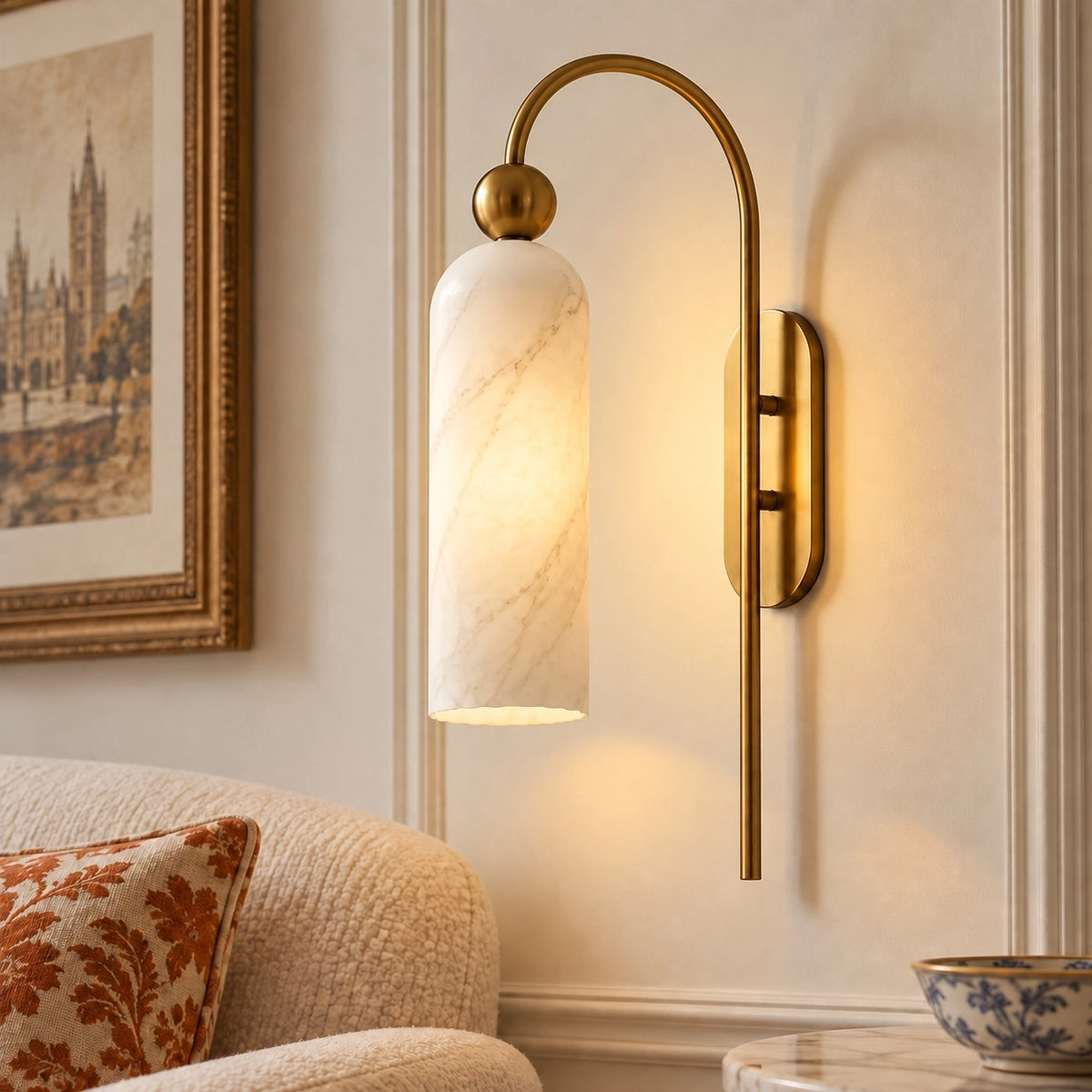 Vintage Gold Cylinder Vertical Ribbed Glass Wall Light