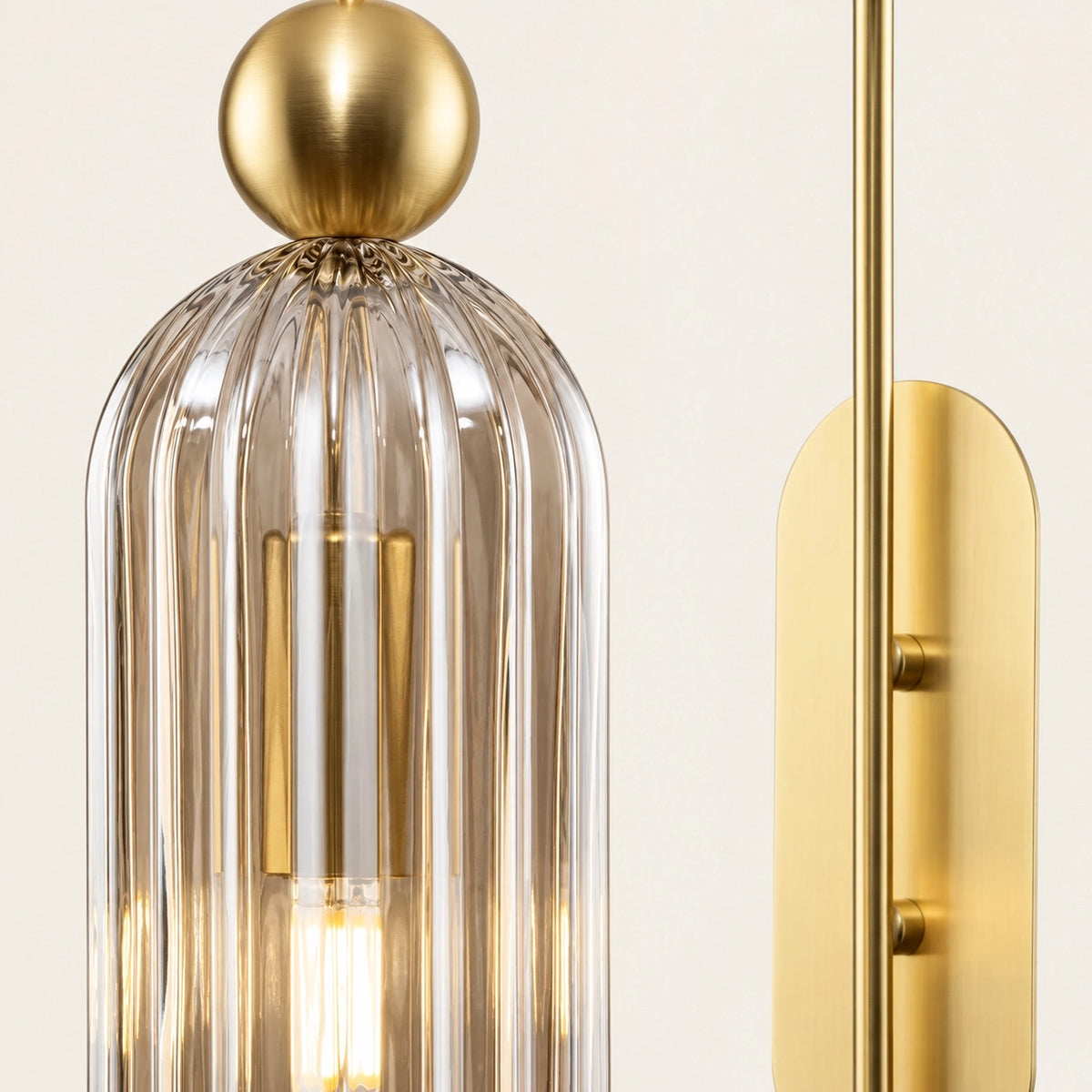 Vintage Gold Cylinder Vertical Ribbed Glass Wall Light