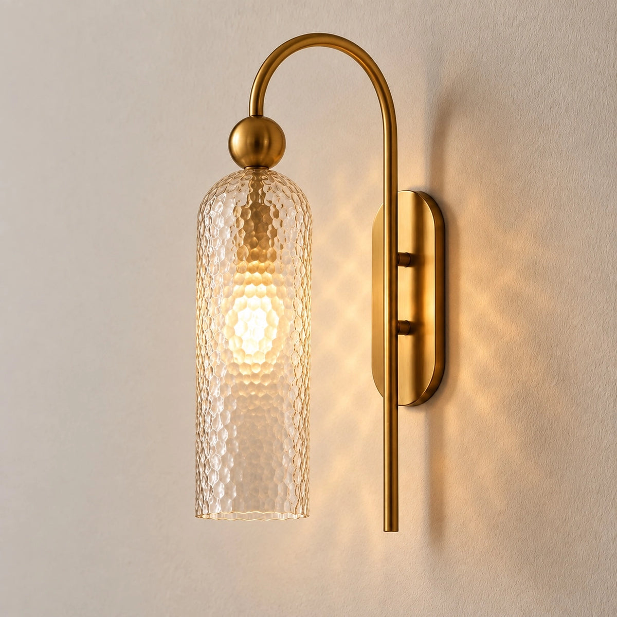 Vintage Gold Cylinder Vertical Ribbed Glass Wall Light