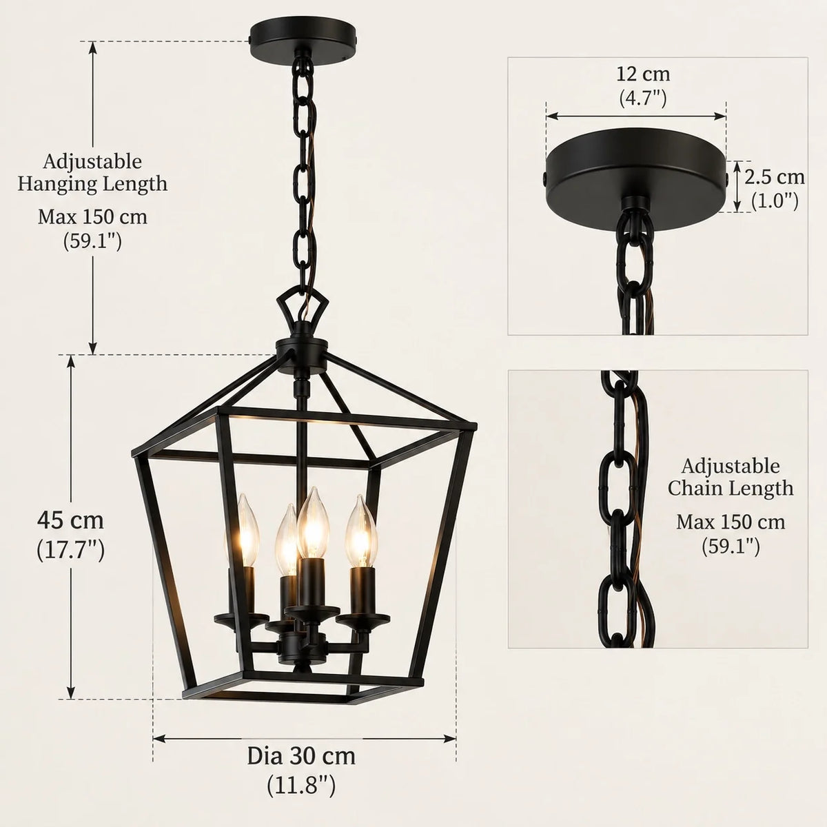 Vintage Gothic Black Lantern Pendant Light