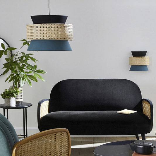 Daniel Vintage Green Rattan Pendant Light