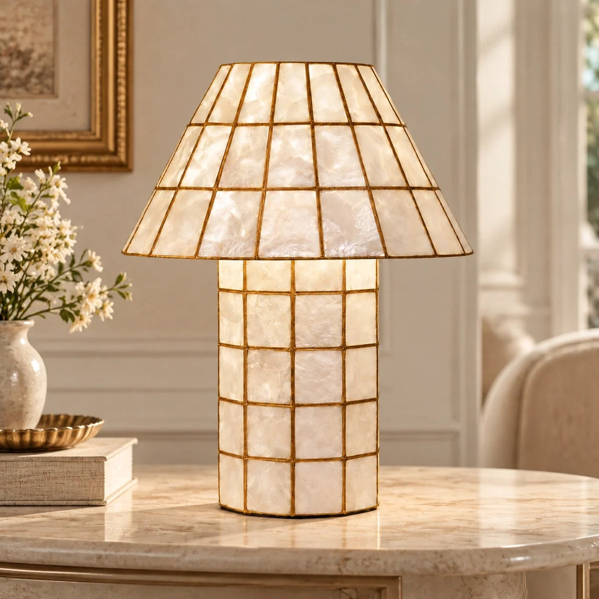 Vintage Handmade Capiz Shell Table Lamp