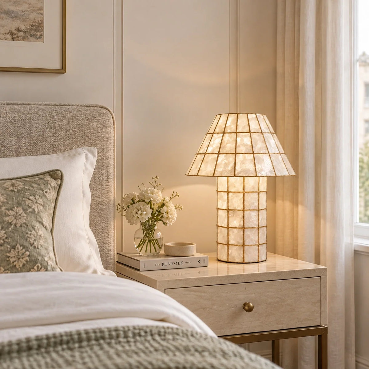 Vintage Handmade Capiz Shell Table Lamp