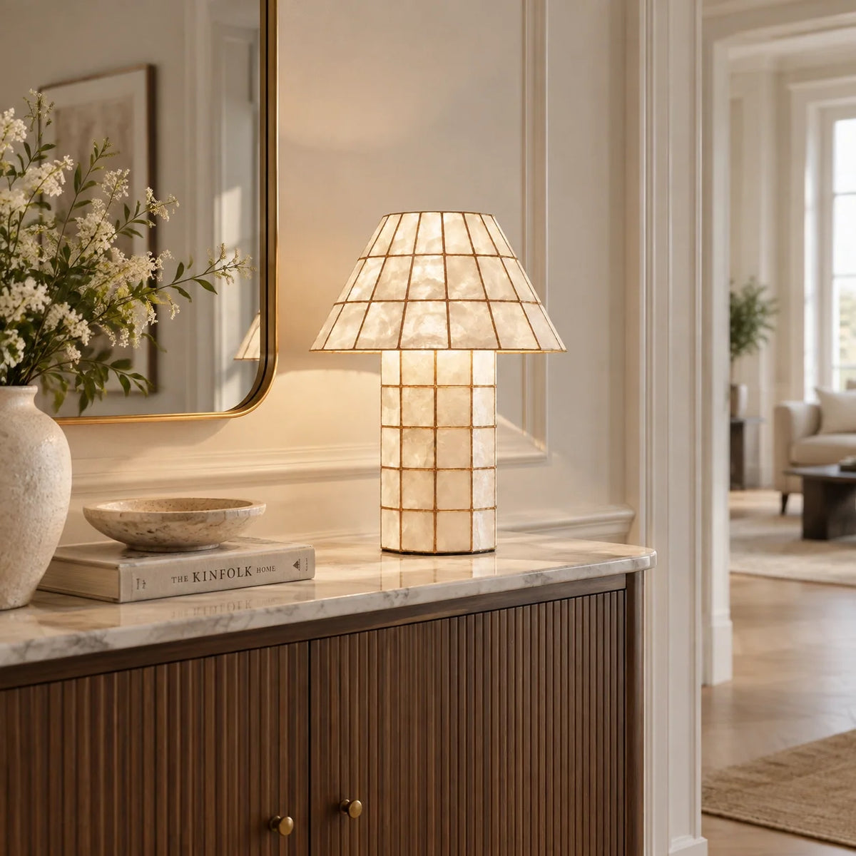 Vintage Handmade Capiz Shell Table Lamp