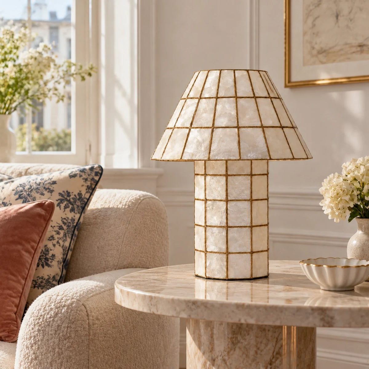 Vintage Handmade Capiz Shell Table Lamp