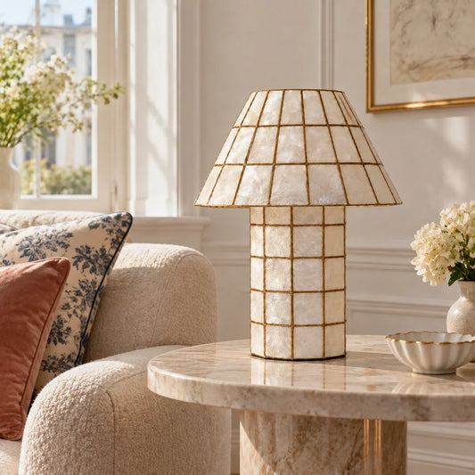 Vintage Handmade Capiz Shell Table Lamp