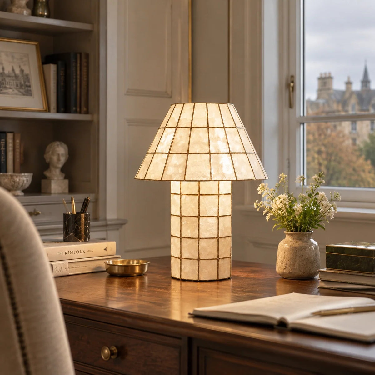 Vintage Handmade Capiz Shell Table Lamp