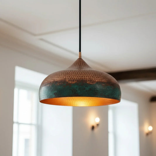 Vintage Handmade Hammered Copper Pendant Light