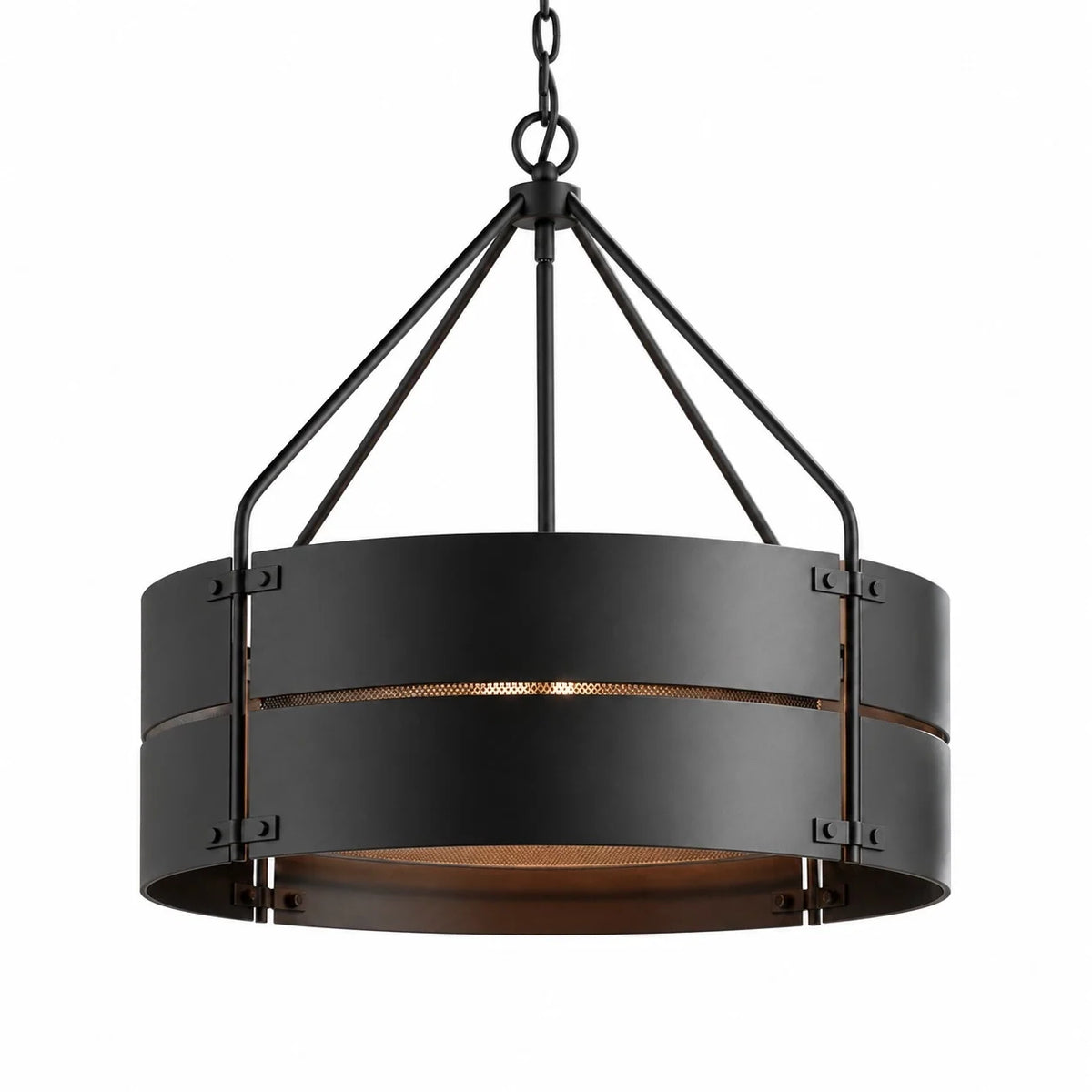 Vintage Industrial Bronze Drum Pendant Light