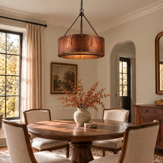Vintage Industrial Bronze Drum Pendant Light