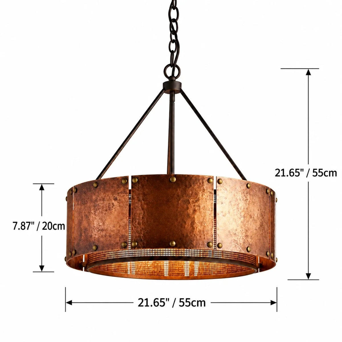 Vintage Industrial Bronze Drum Pendant Light