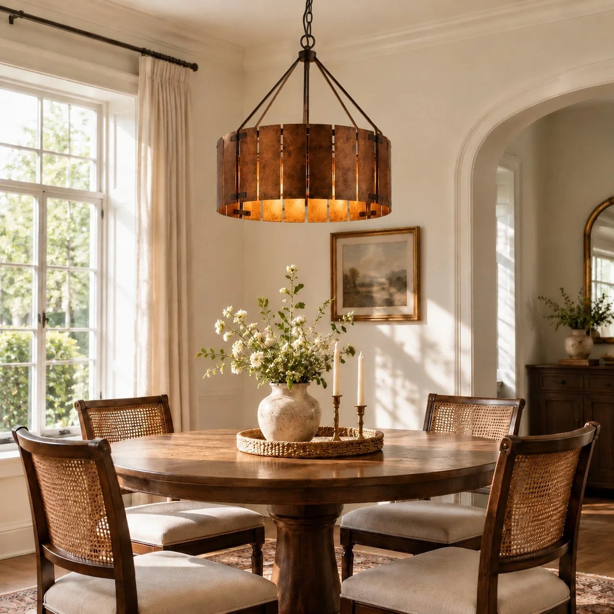 Vintage Industrial Bronze Drum Pendant Light