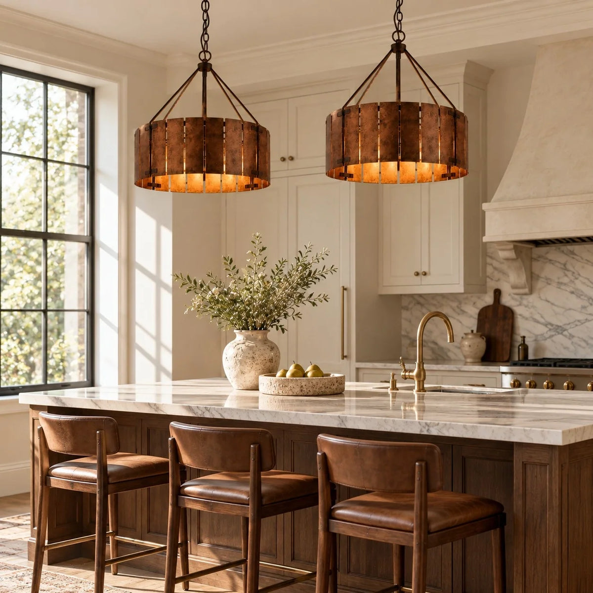 Vintage Industrial Bronze Drum Pendant Light