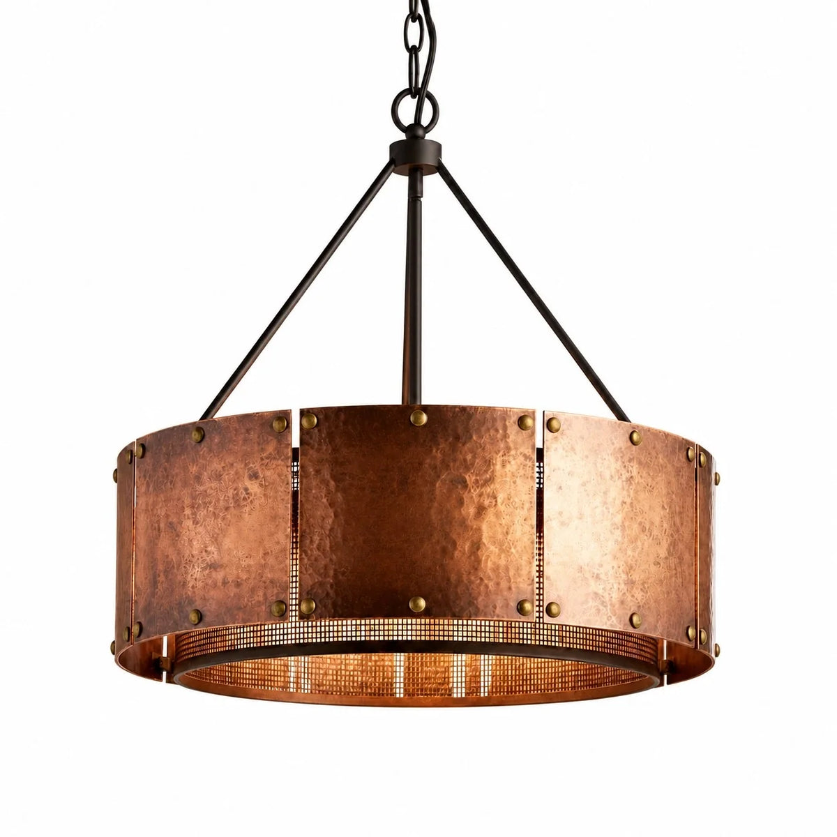 Vintage Industrial Bronze Drum Pendant Light