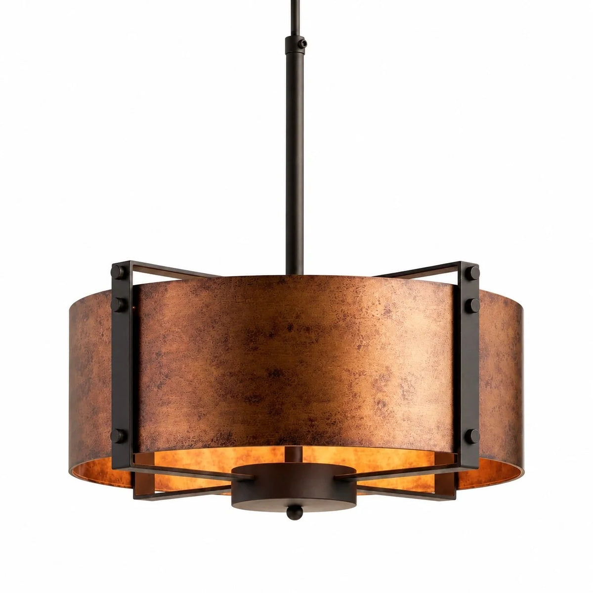 Vintage Industrial Bronze Drum Pendant Light