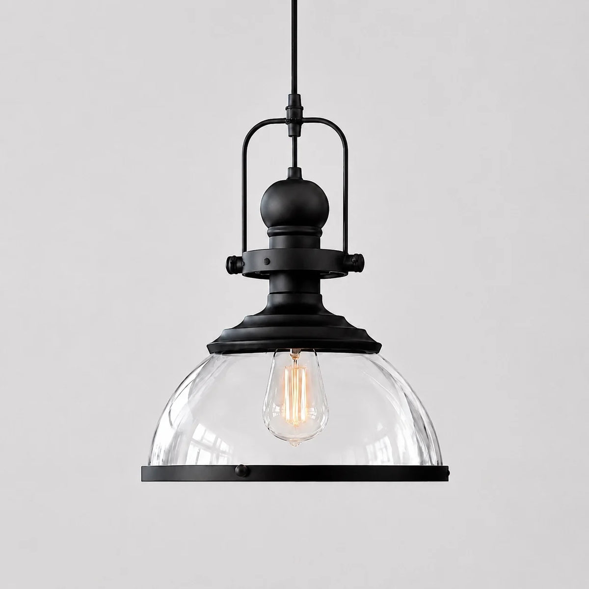 Vintage Industrial Clear Glass Dome Metal Frame Pendant Light