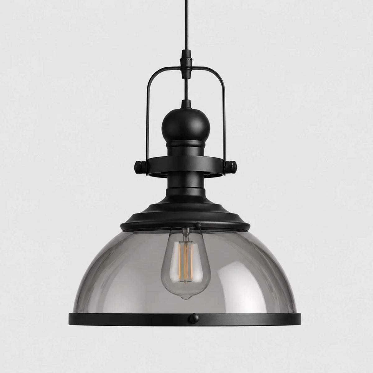 Vintage Industrial Clear Glass Dome Metal Frame Pendant Light