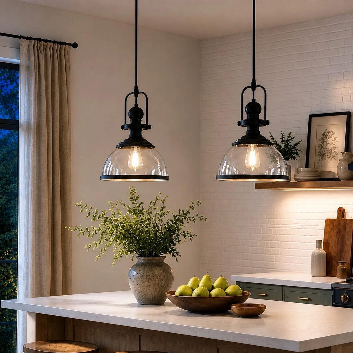Vintage Industrial Clear Glass Dome Metal Frame Pendant Light