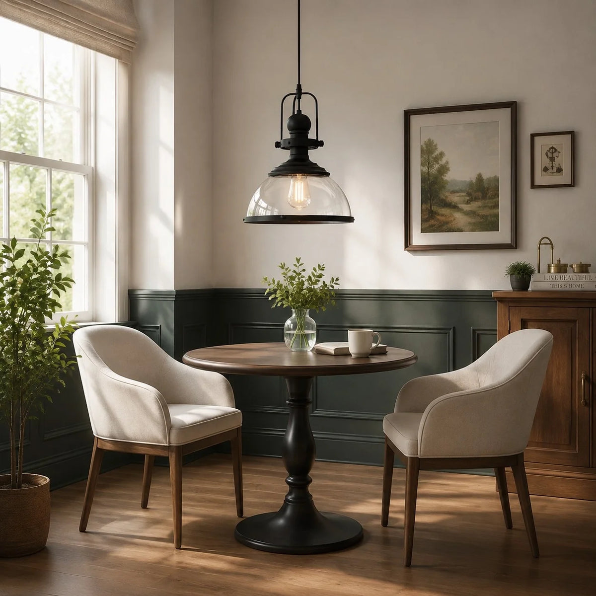 Vintage Industrial Clear Glass Dome Metal Frame Pendant Light