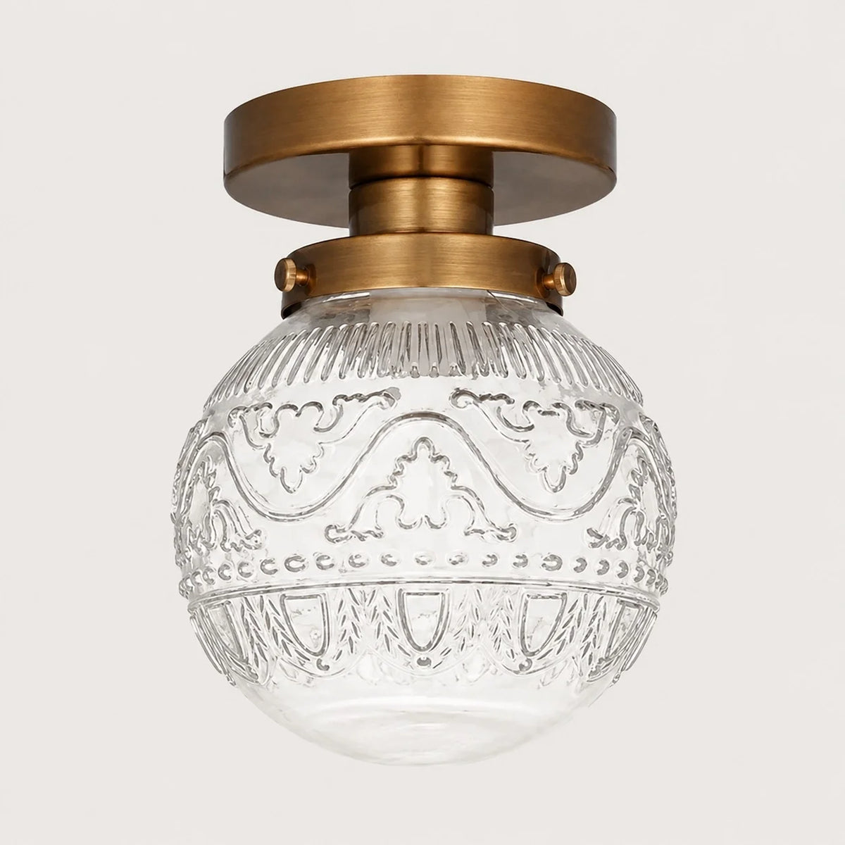 Vintage Patterned Glass Globe Flush Ceiling Light