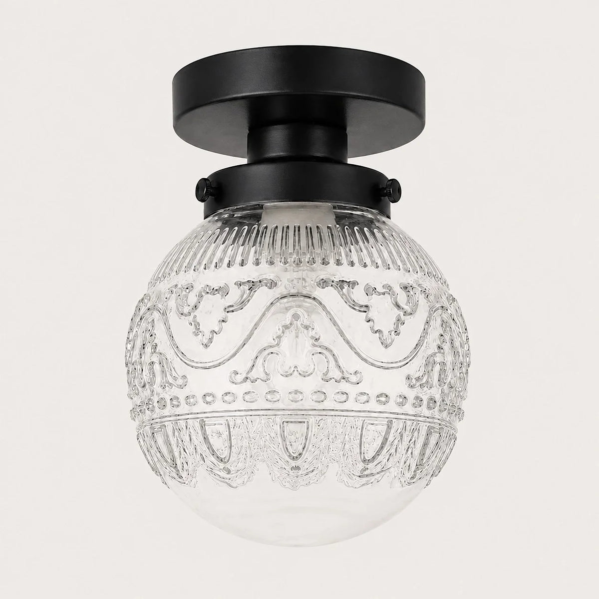 Vintage Patterned Glass Globe Flush Ceiling Light