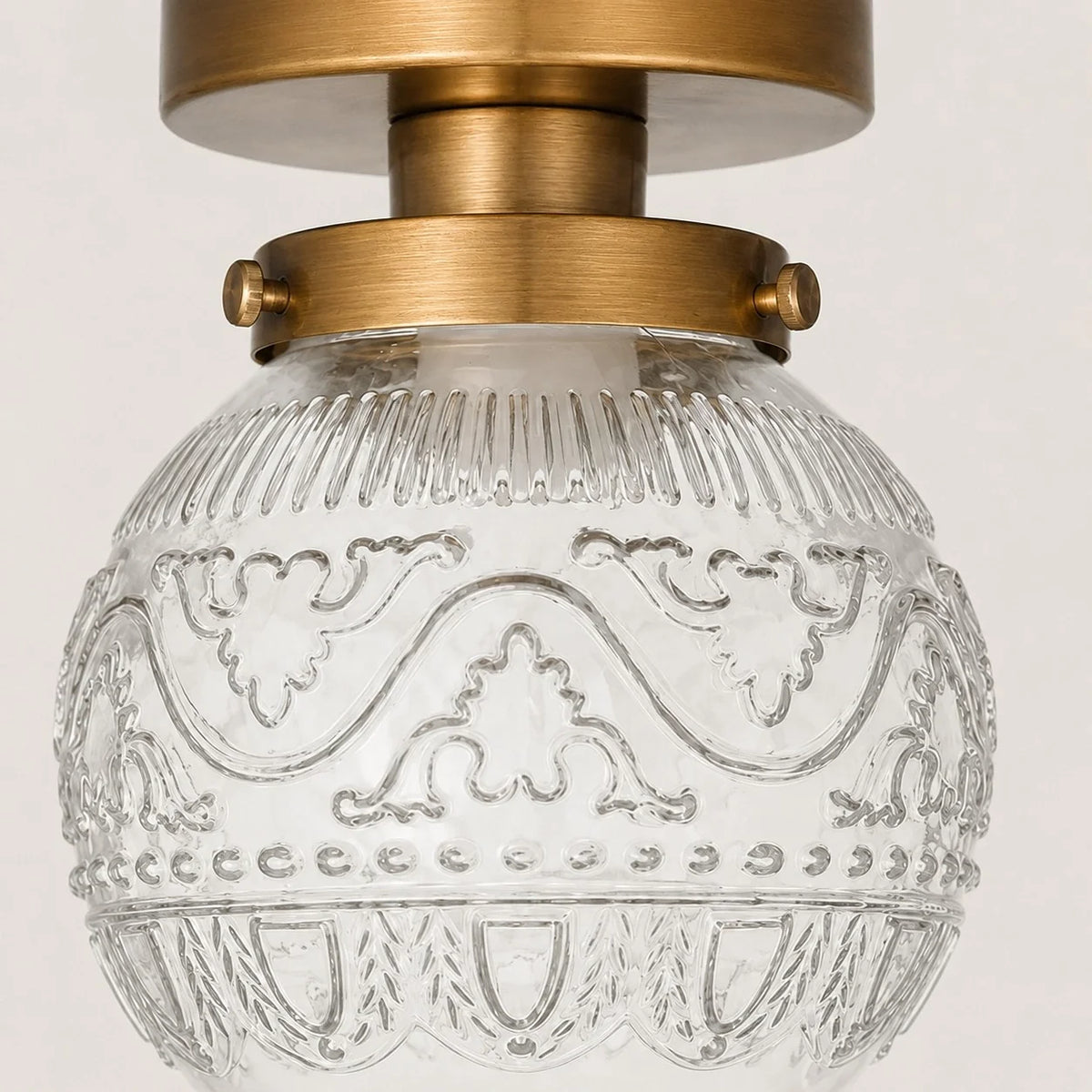 Vintage Patterned Glass Globe Flush Ceiling Light