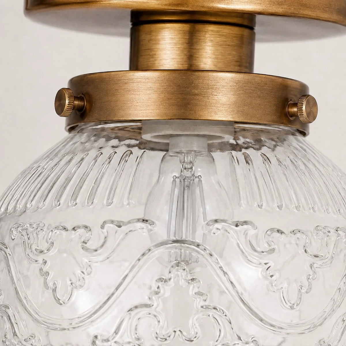 Vintage Patterned Glass Globe Flush Ceiling Light