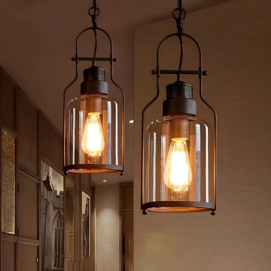 Vintage Iron Glass Jar Pendant Light