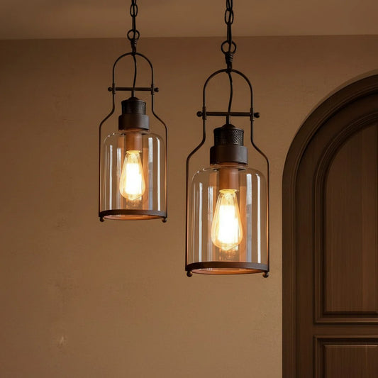 Vintage Iron Glass Jar Pendant Light