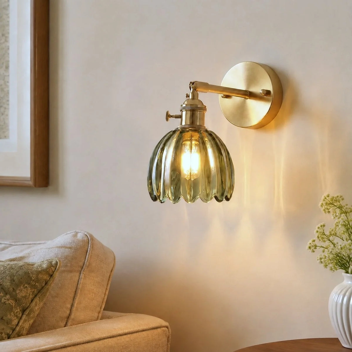 Vintage Lotus Colourful Fluted Glass Wall Light