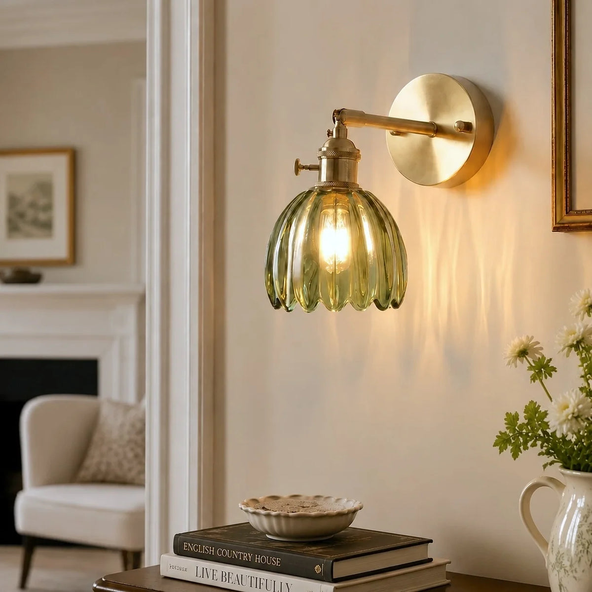 Vintage Lotus Colourful Fluted Glass Wall Light