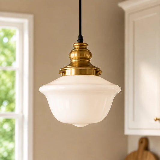 Vintage Milk Glass Schoolhouse Pendant Light