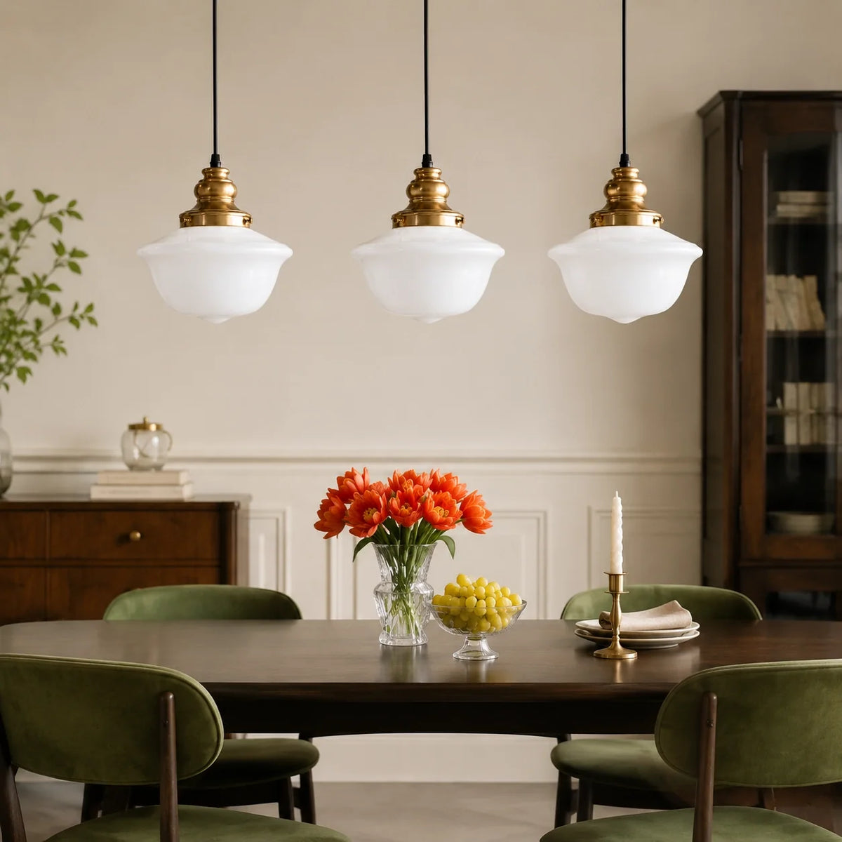 Vintage Milk Glass Schoolhouse Pendant Light