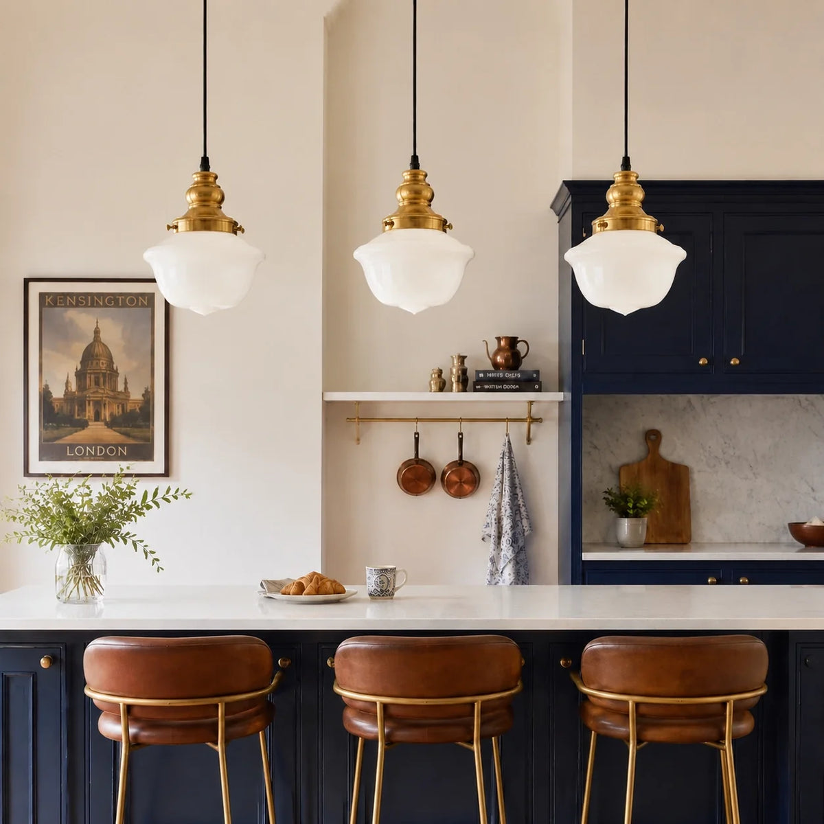 Vintage Milk Glass Schoolhouse Pendant Light