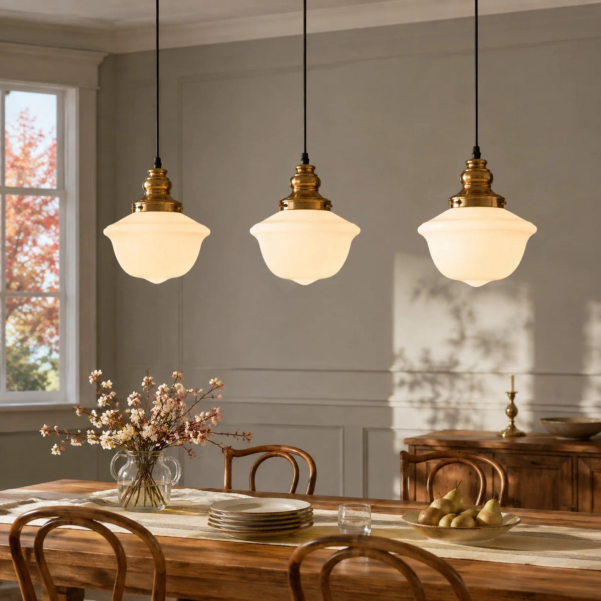 Vintage Milk Glass Schoolhouse Pendant Light