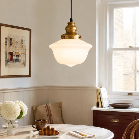 Vintage Milk Glass Schoolhouse Pendant Light