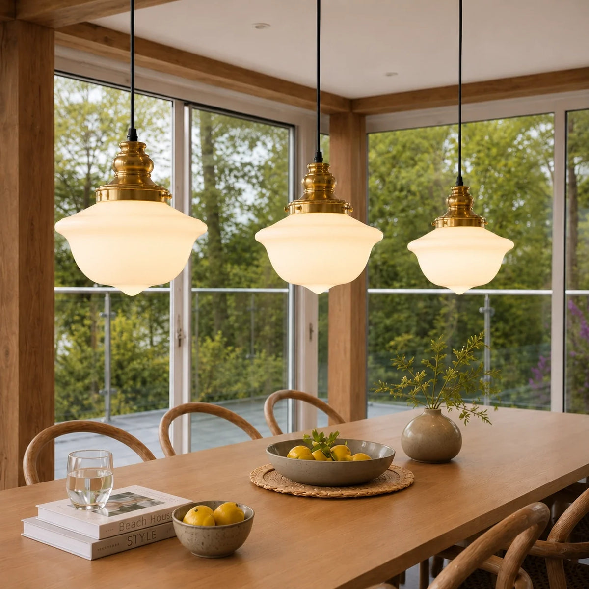 Vintage Milk Glass Schoolhouse Pendant Light