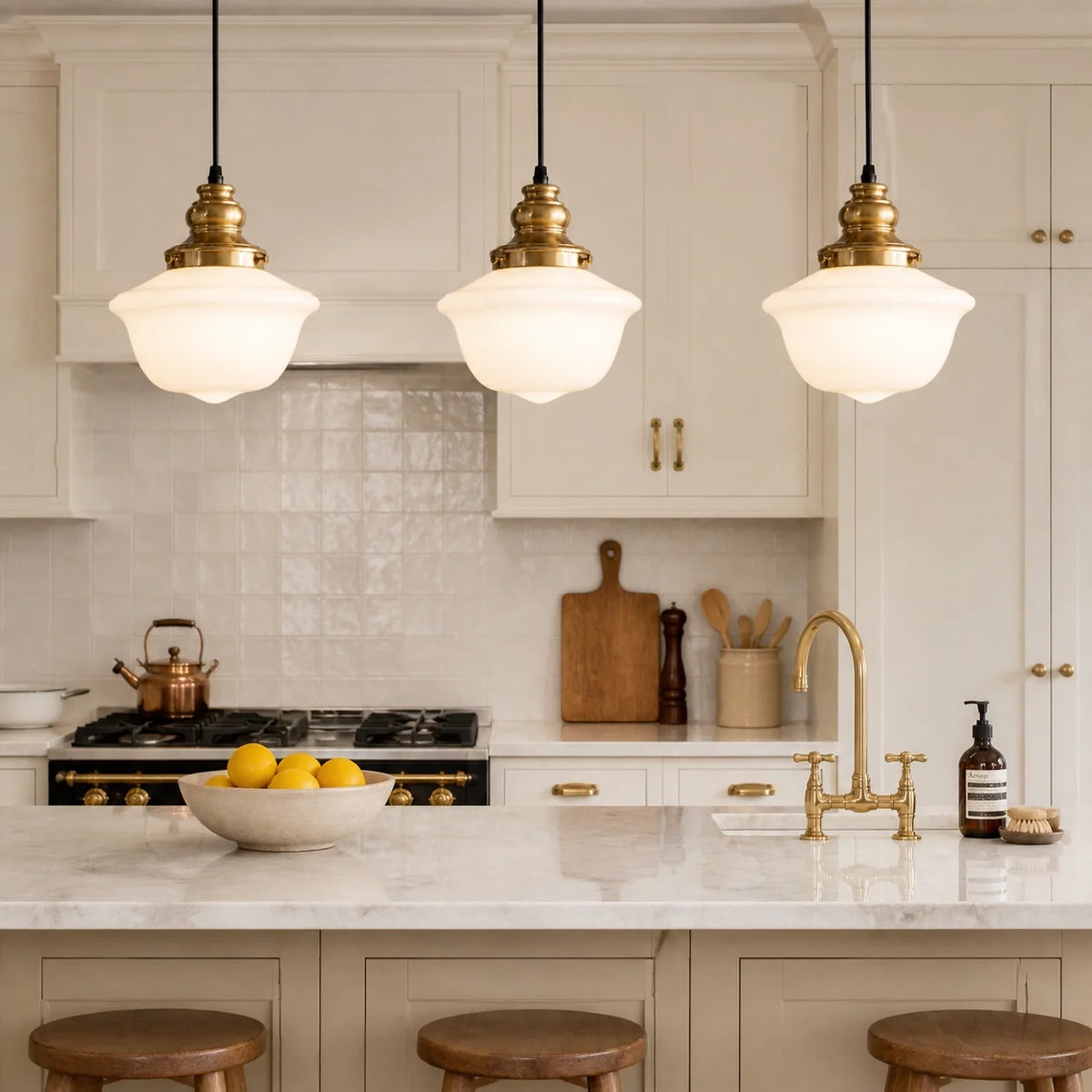 Vintage Milk Glass Schoolhouse Pendant Light