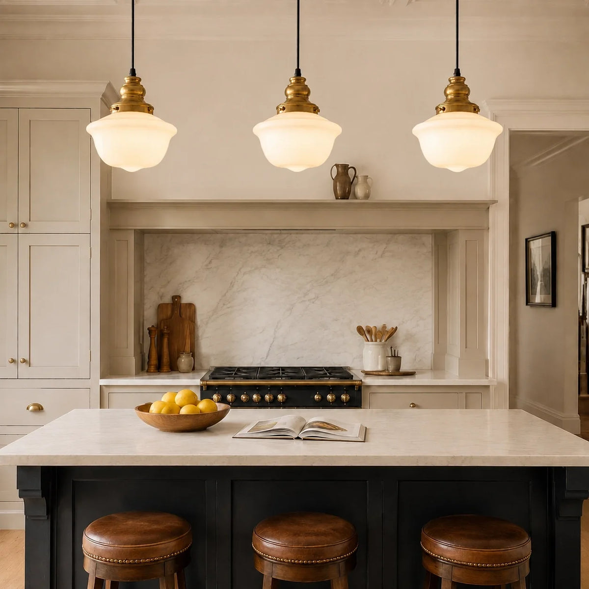 Vintage Milk Glass Schoolhouse Pendant Light