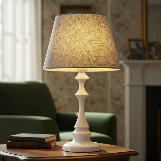 Vintage Minimalist Fabric Iron Conic Columnt Table Lamp for Bedroom