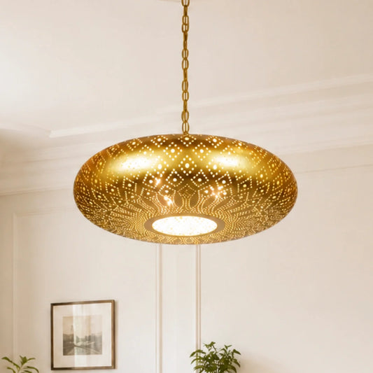 Vintage Moroccan Boho Elliptical Metal Pendant Light