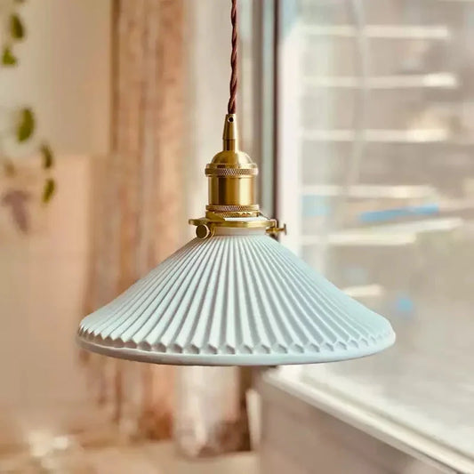 Vintage Pleated Hat Shape Ceramic Pendant Light