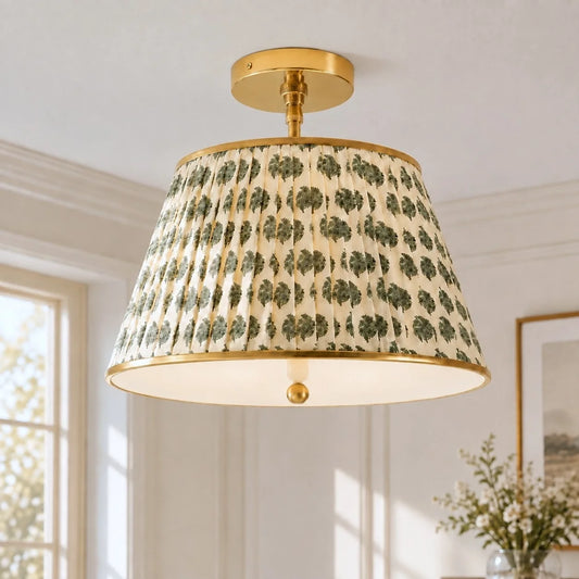 Vintage Printed Pleated Brass Ceiling Light Lamp