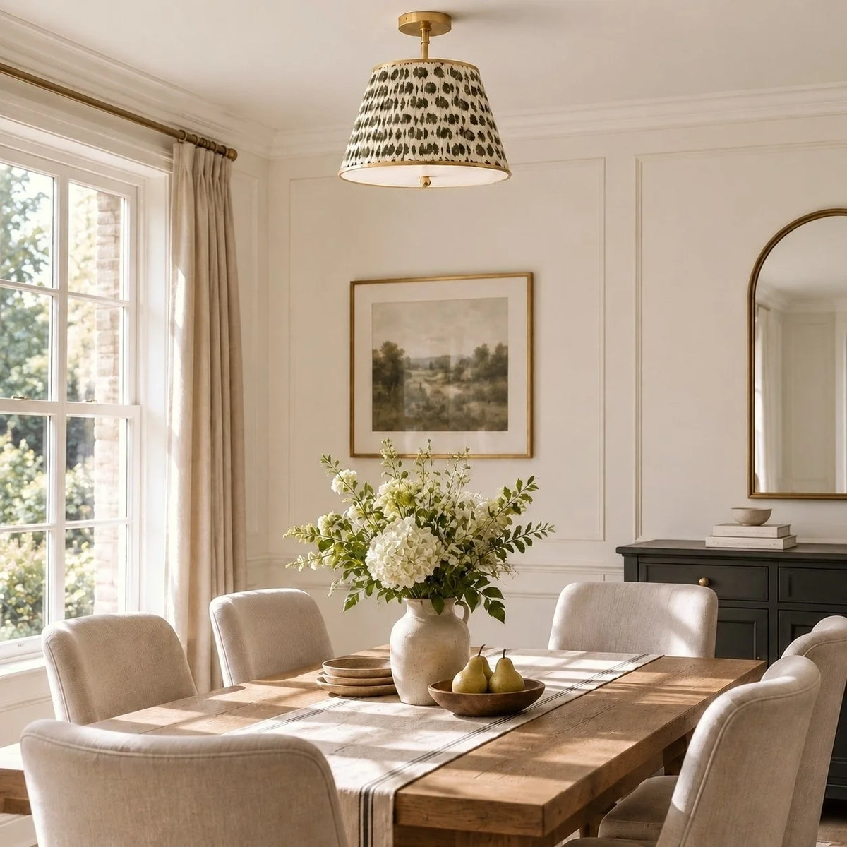 Vintage Printed Pleated Brass Ceiling Light Lamp