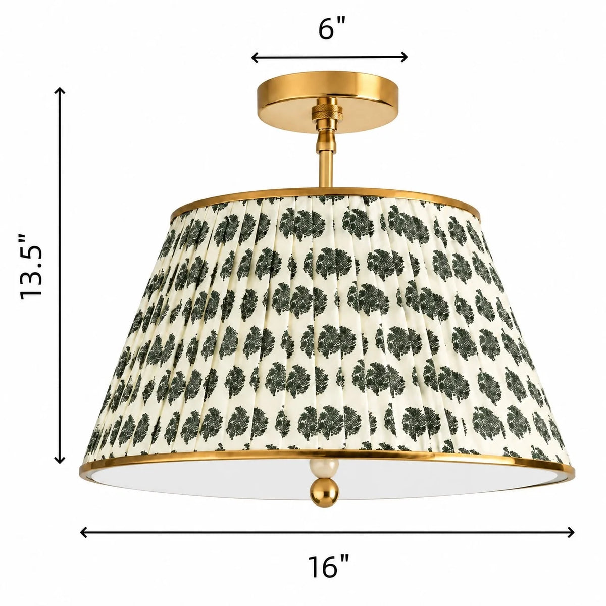 Vintage Printed Pleated Brass Ceiling Light Lamp